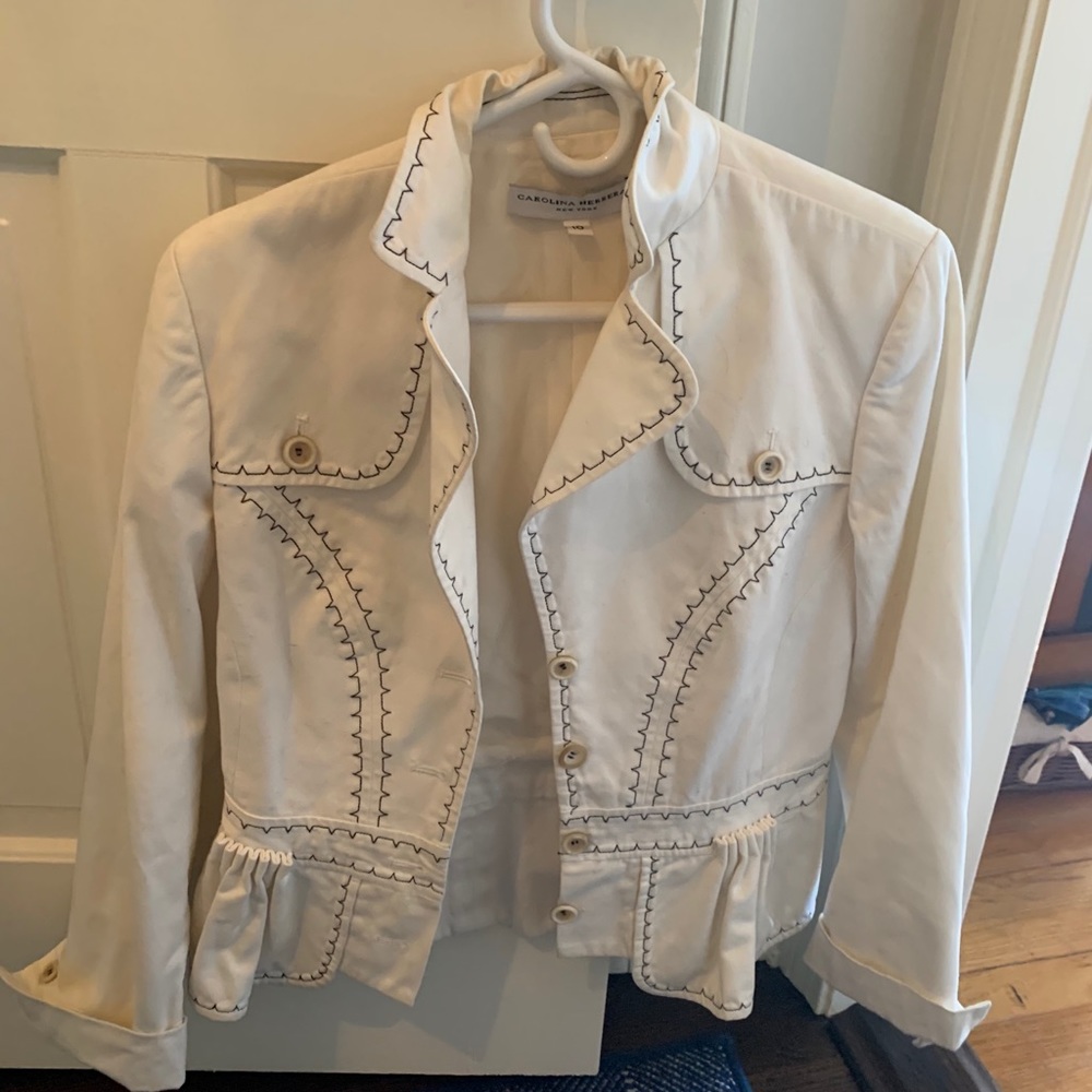Carolina Herrera White Blazer with Black Stitching